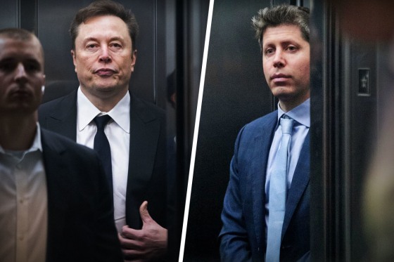 Photos of Elon Musk and Sam Altman in elevators at federal court in Oakland, Calif.