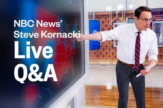 Steve Kornacki points at his "big board," with the words "Live Q&A" written.