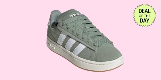 The sneaker has a faux leather upper and a super cushioned midsole.