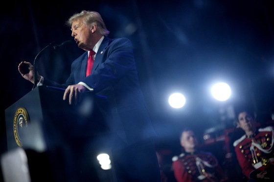 U.S. President Donald Trump speaks during a rally to kick off the Great American State Fair.