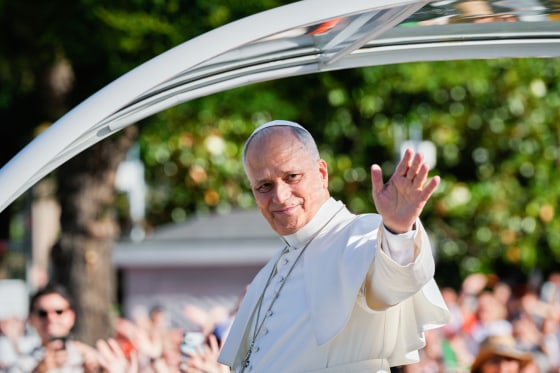 Pope Leo waves