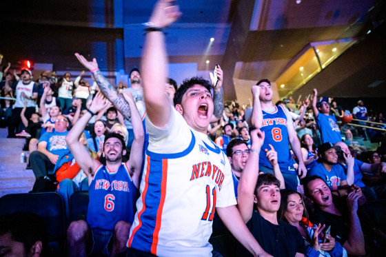 New York Knicks Fans Gather To Watch Game Two Of The NBA Finals Against San Antonio Spurs