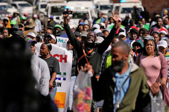Marchers protest illegal migration, in Johannesburg, South Africa, on April 29, 2026.
