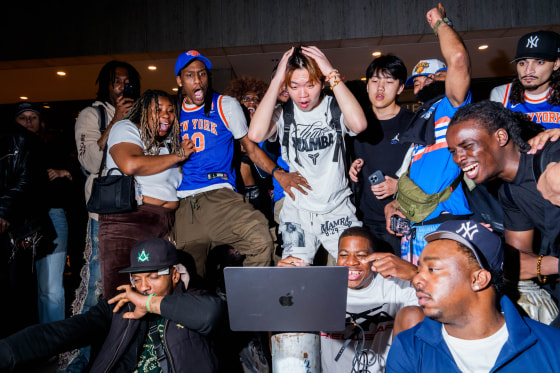 New York Knicks Fans Gather To Watch Game Three Of The NBA Finals Against San Antonio Spurs
