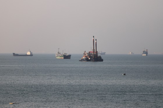 Vessels in the Strait of Hormuz near the beach of Bandar Abbas