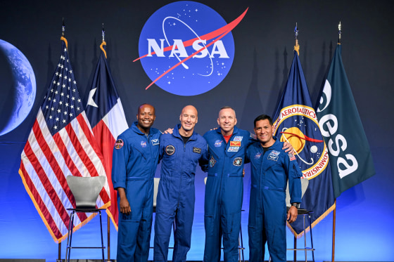 The Artemis III crew, NASA astronaut Andre Douglas, ESA (European Space Agency) astronaut Luca Parmitano, and NASA astronauts Randy Bresnik and Frank Rubio on June 9, 2026.
