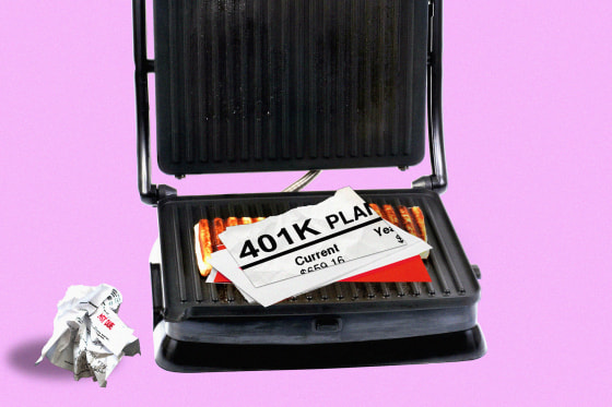 Photo illustration of a panini press showing a snippet of a 401K Plan