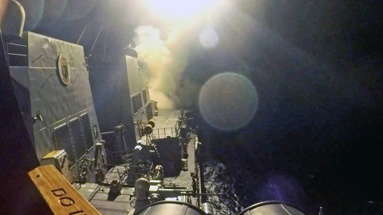 USS Michael Murphy (DDG 112) launches Tomahawk cruise missiles from an unknown location