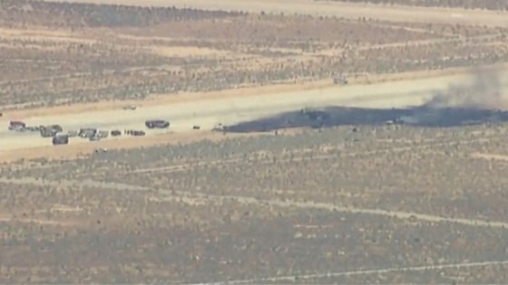 Smoke rises from Edwards Air Force Base after the crash of a U.S. Air Force B-52 bomber aircraft