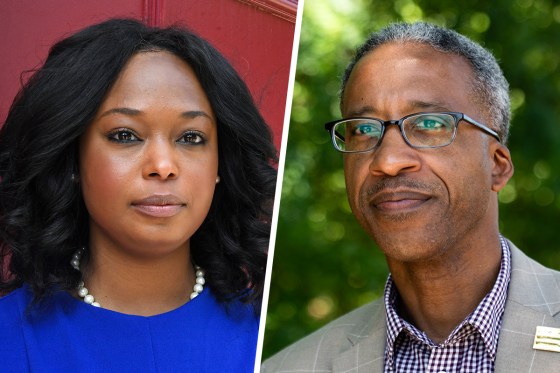 A split composite image of Janeese Lewis George, left, and Kenyan McDuffie