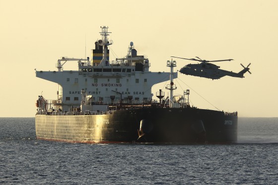 The Russian flagged Smyrtos is intercepted by Royal Marine Commandos in the English Channel on June 14, 2026.