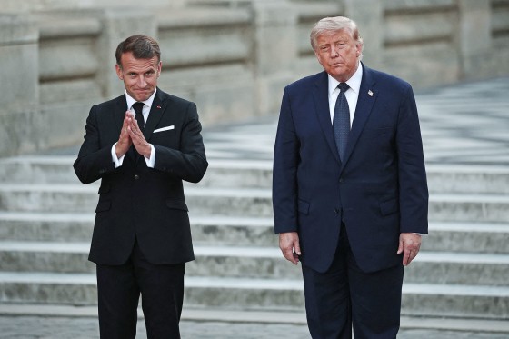 France's President Emmanuel Macro welcomes President Donald Trump at Chateau de Versailles on June 17, 2026.