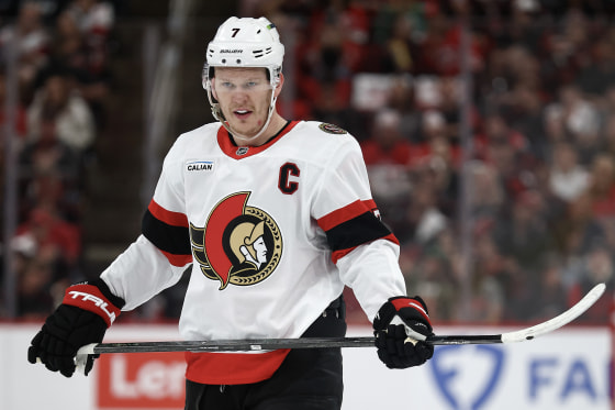 Brady Tkachuk on the ice during a game.