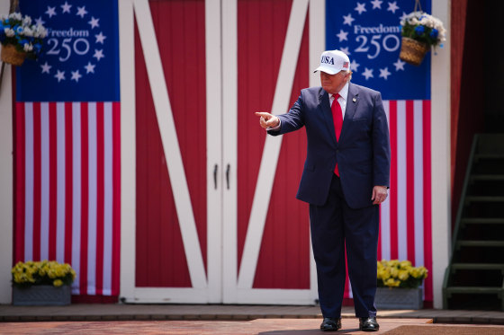 U.S. President Donald Trump arrives to deliver remarks during an event at the Burning Hills Amphitheatre.