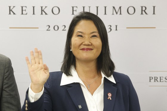 Peru's president-elect for the Fuerza Popular party, Keiko Fujimori, waves as she gives a statement at her campaign headquarters in the San Borja district of Lima on July 3.