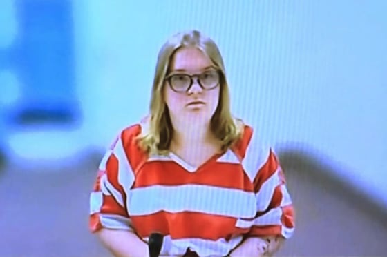 Andrea Shaw attends a court hearing remotely via video in Payette, Idaho.