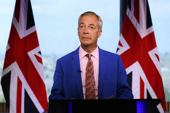 eform UK Leader Nigel Farage delivers a statement on his "future in public life" at Millbank Tower on July 7, 2026 in London.