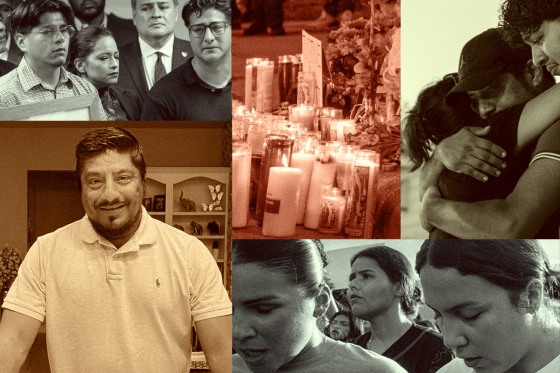 Photo collage of Lorenzo Salgado Araujo, his family, a press conference, and a protest and vigil in his honor. 