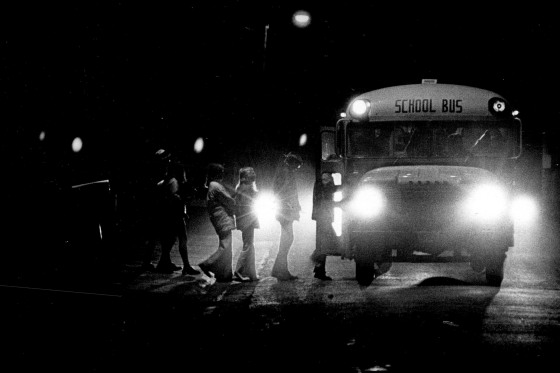 FEB 6 1974, FEB 7 1974, FEB 9 1974; Eighth and ninth graders board the bus at 7 a.m. to head for Dra