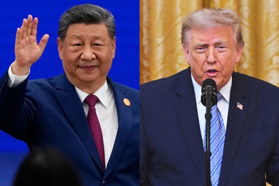 Chinese President Xi Jinping at the WAIC in Shanghai on Friday; President Donald Trump speaking in Washington on Thursday night.