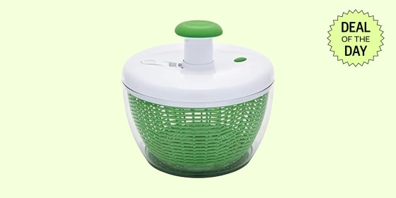 The Farberware salad spinner comes with a colander set inside of a plastic bowl to catch excess water.