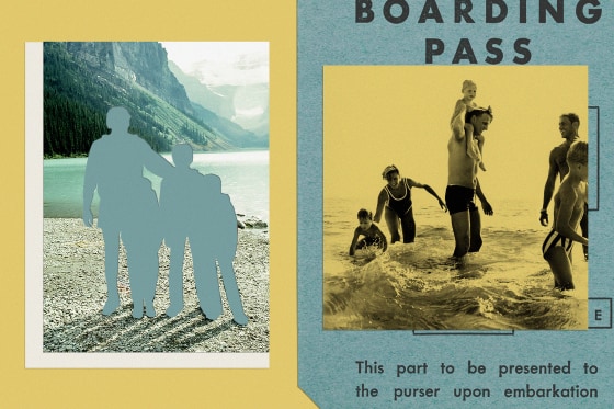Photo illustration of cut-out family photo at the beach