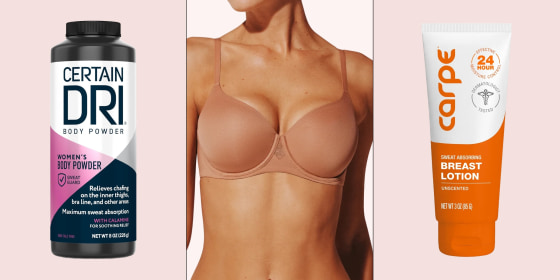 Using boob sweat solutions like creams, powders and bra liners can help prevent painful rashes from developing under and between the breasts.