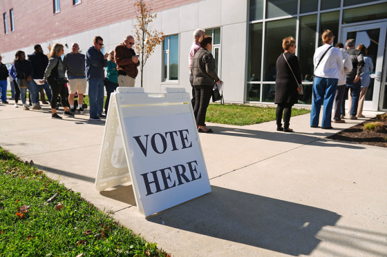 Voters wait in line to cast their ballots