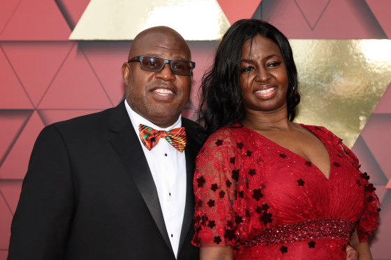 Former Kansas City Chiefs offensive coordinator Eric Bieniemy and wife Mia on the red carpet in Kansas City, MO.