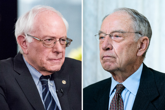 A split composite image of Bernie Sanders, left, and Chuck Grassley
