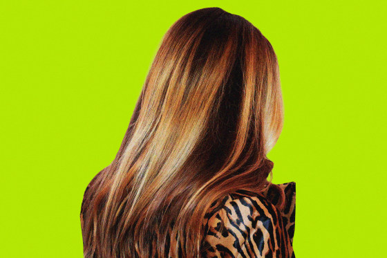 Melania Trump in a leopard-print coat with her back to the camera, her hair falling over her shoulders.