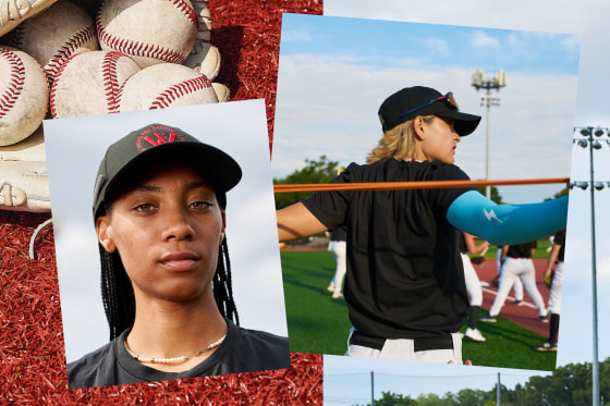 Mo'ne Davis and Denae Benites at tryouts for the Women's Pro Baseball League in Washington, D.C., on Aug. 24, 2025.