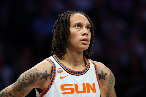 Brittney Griner #42 of the Connecticut Sun looks away.