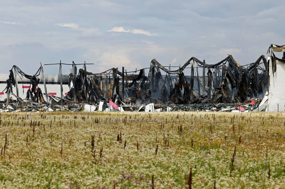 Wildberries warehouse that burned down after a recent Ukrainian drone attack in Elektrostal