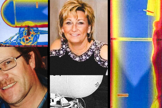 Photo illustration of Dee Warner, her husband, and the tank where she was found.