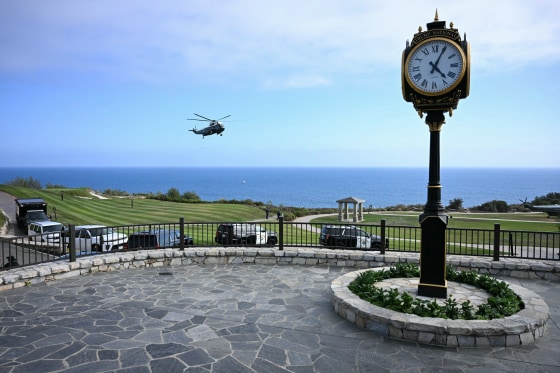 Marine One helicopters land near Trump National Golf Club Los Angeles.