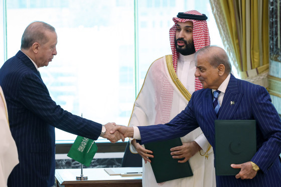 Turkish President Recep Tayyip Erdogan, Saudi Crown Prince Mohammed bin Salman and Pakistani Prime Minister Shehbaz Sharif.