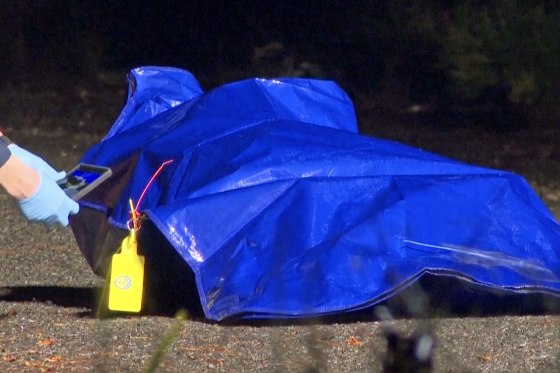 A bag containing what was later determined to be a life like doll and not remains of a human body, in Oallen, Australia, on Sunday.