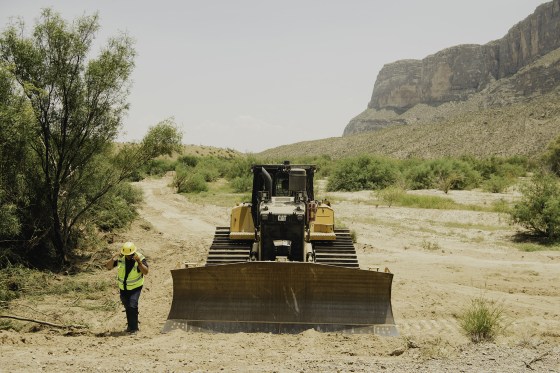 Federal contractors begin border barrier construction near Santa Elena Canyon in Big Bend National Park last week. 