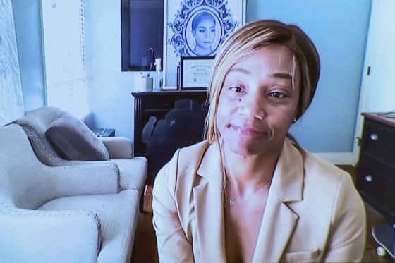 Tiffany Haddish appears via Zoom during her DUI trial Tuesday in Fayetteville, Ga.