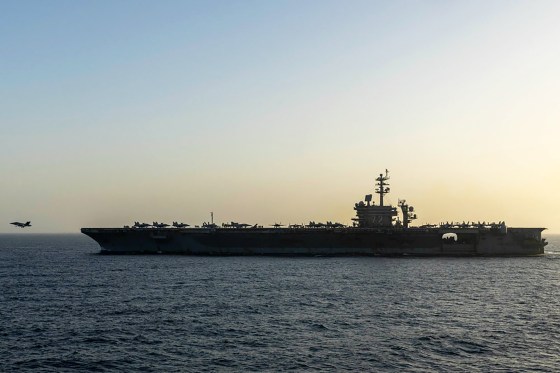 The USS Abraham Lincoln conducts U.S. blockade operations in the Arabian Sea on April 16. 