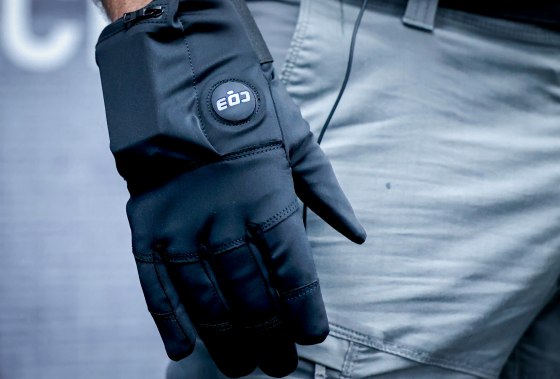 Justin Morris a distributor for Compliant Technologies wears the shock glove.