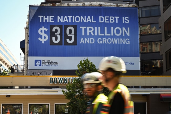 A billboard showing the U.S. national debt