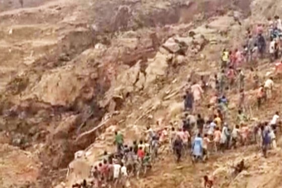 A video screengrab shows the mine collapse in the Central African Republic village of Zamboye on Tuesday.