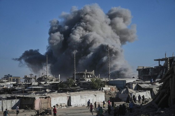 Smoke rises following a strike.