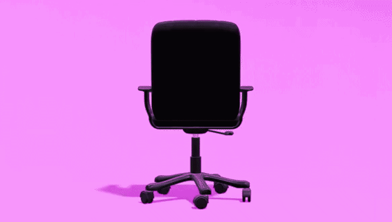 Animation of spinning empty office chair against pink background