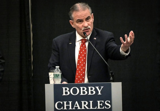Maine Republican gubernatorial candidate Bobby Charle fields a question during a debate
