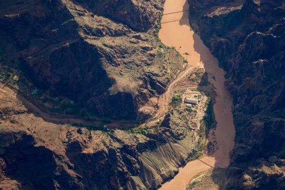 An air view of the Bright Angel Canyon, damaged by flash floods.