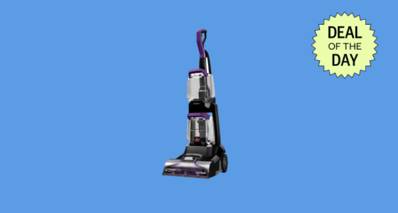 The vacuum comes with a special tool to tackle tough stains and messes.