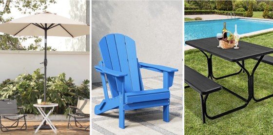 Patio furniture and accessories like fire pits and planters are on sale at Walmart.